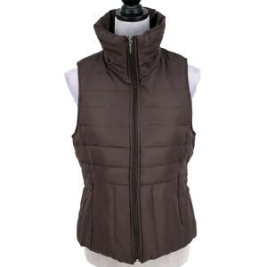 Kenneth Cole Reaction Puffer Vest Womens Medium Brown Down Filled Zip Gorpcore